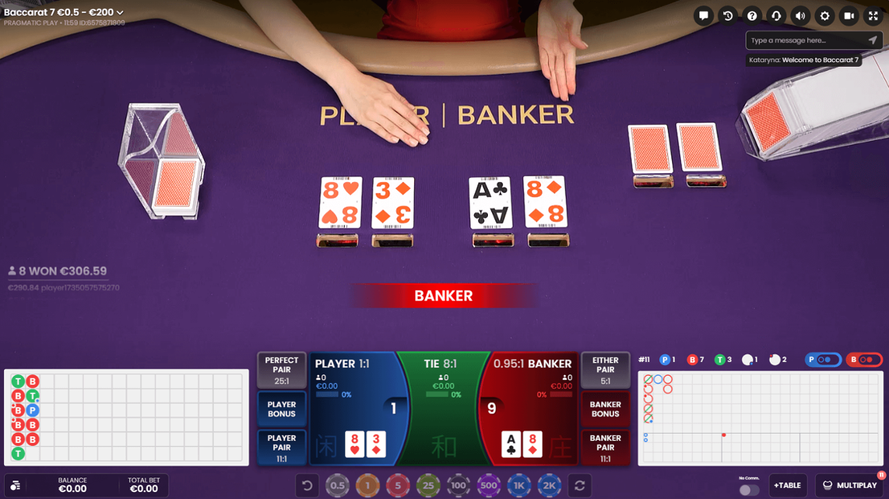 Live baccarat game screenshot